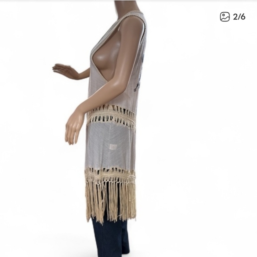 Umgee Beige Fringe Knit Vest Boho Size  Large - Picture 2 of 6